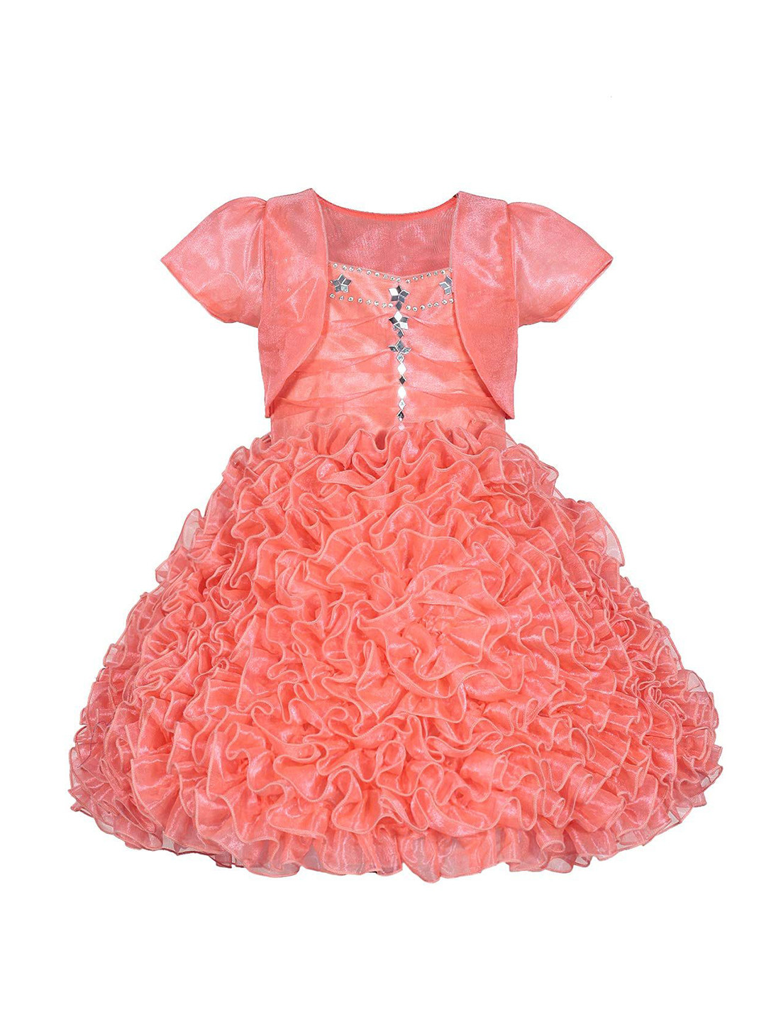

Wow Princess Girls Square Neck Net A-Line Dress, Coral