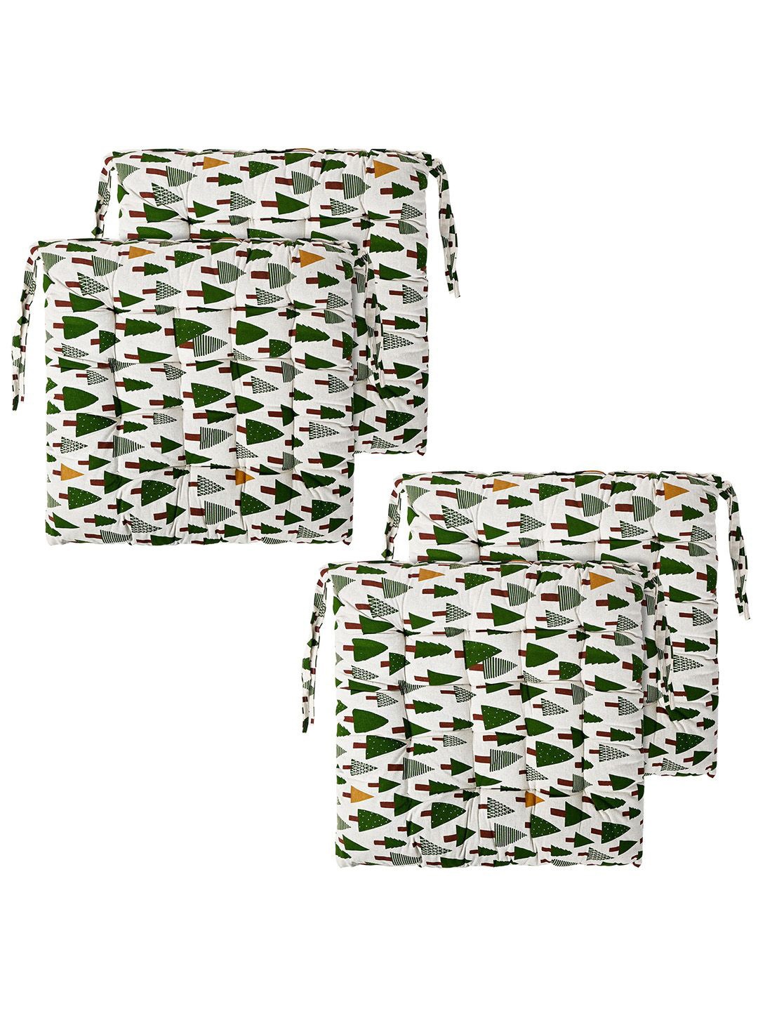 

Kuber Industries Green & White 4 Pieces Printed Cotton Comfort Chair Pads