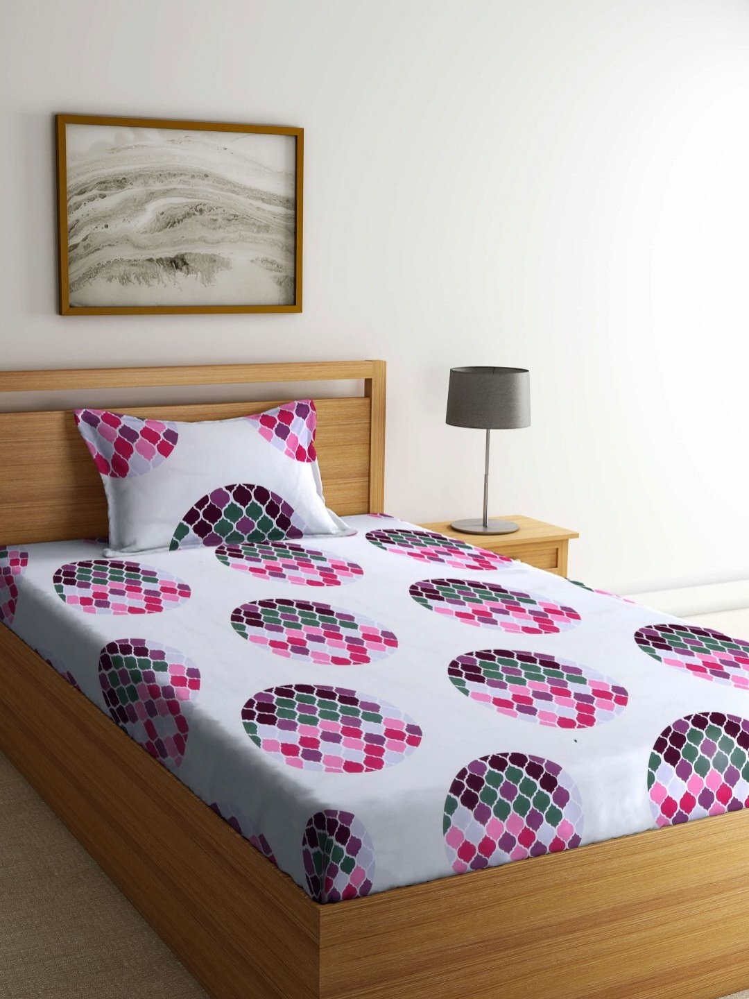 

Myntra Elegant Homes White & Pink Printed 300 TC Single Bedsheet Set - 2.25 m x 1.5 m