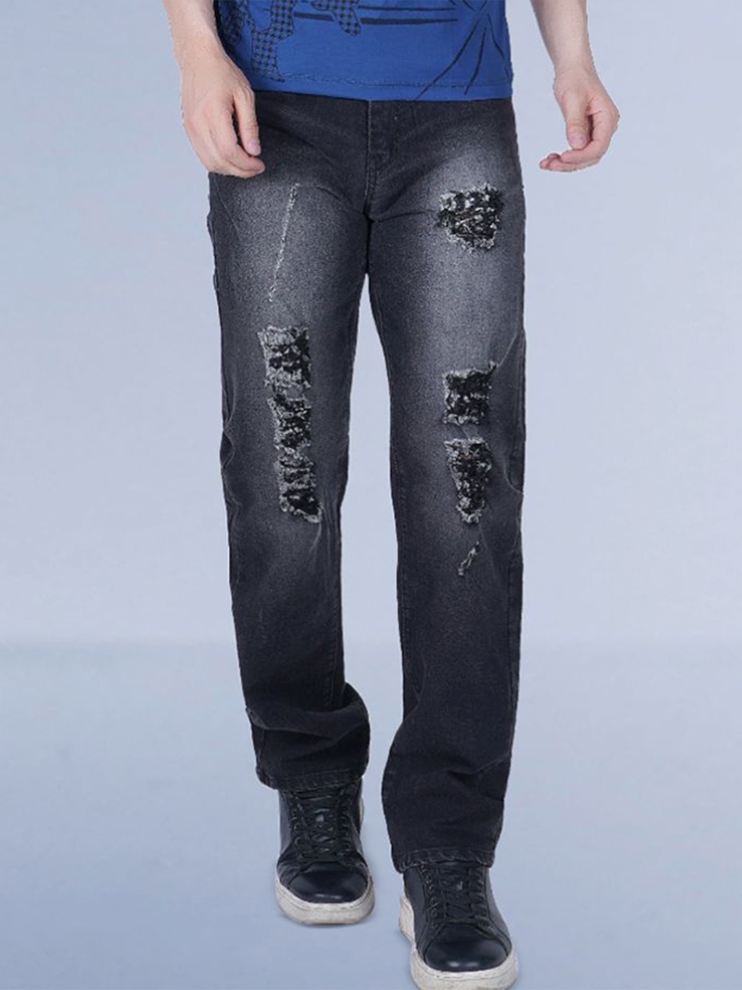 

COMFITS Men Classic Highly Distressed Light Fade Jeans, Grey