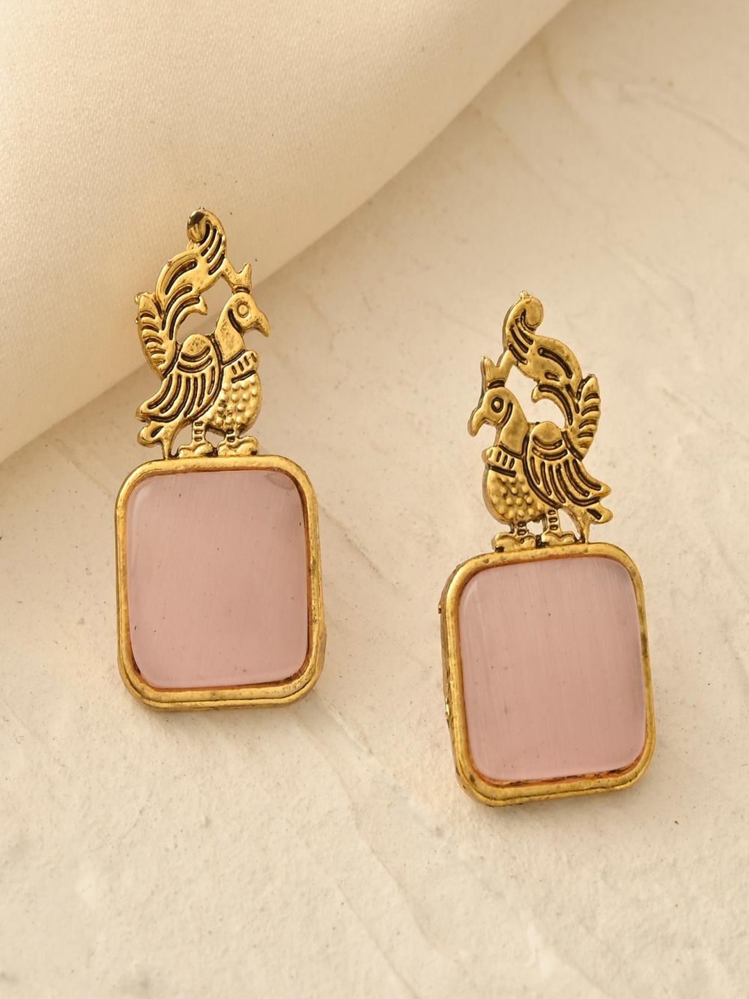 

STYYO Silver-Plated Artificial Stones Peacock Shaped Drop Earrings, Gold