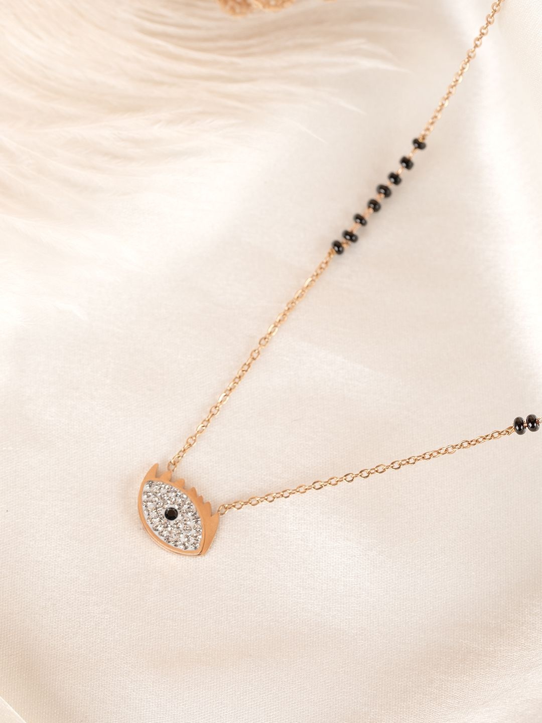 

SWASHAA Rose Gold-Plated Stainless Steel Crystals Studded & Beaded Mangalsutra