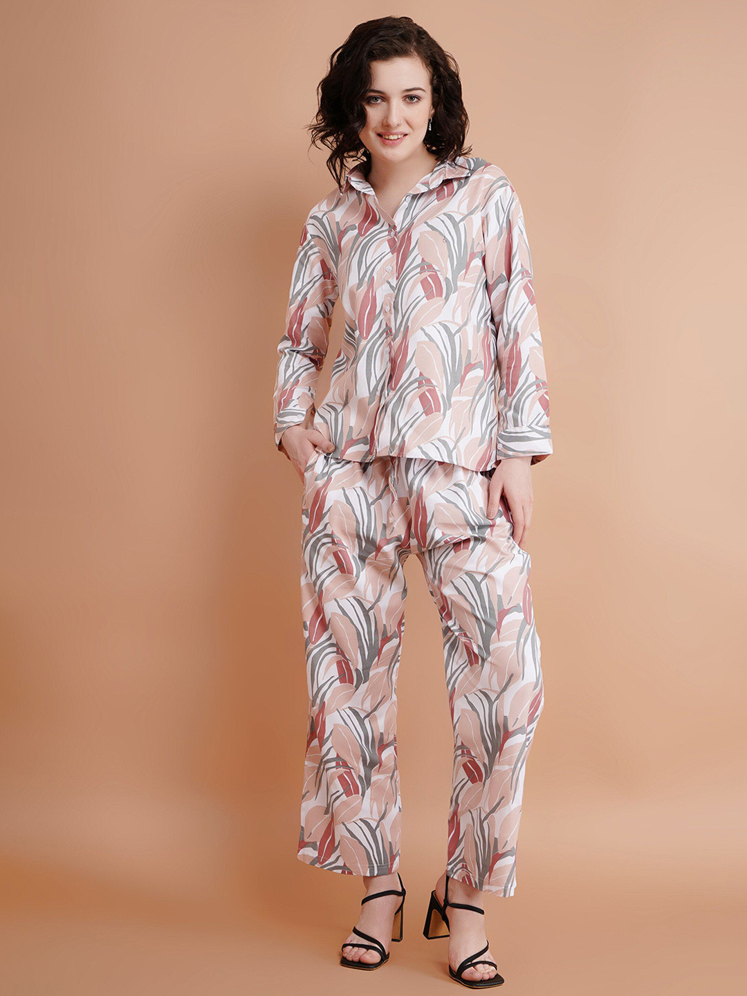 

Lugo Printed Long Sleeve Shirt With Trouser Co-Ords, White