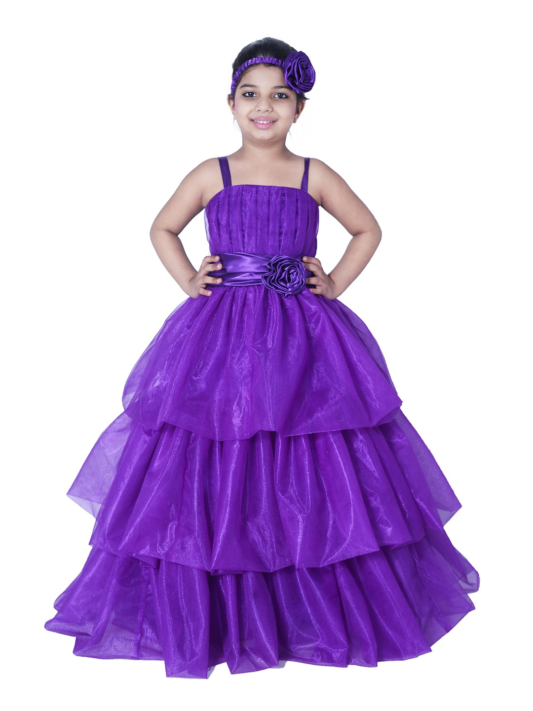 

Wow Princess Girls Net Shoulder Layered Straps Maxi Gown Dress, Purple