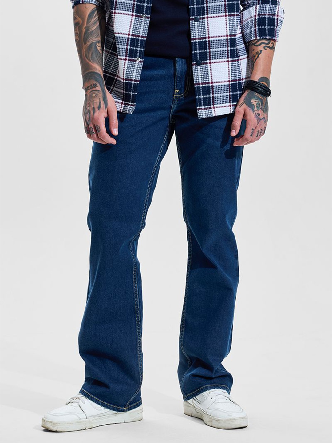 

Snitch Men Dark Indigo Blue Mid-Rise Bootcut Jeans, Navy blue