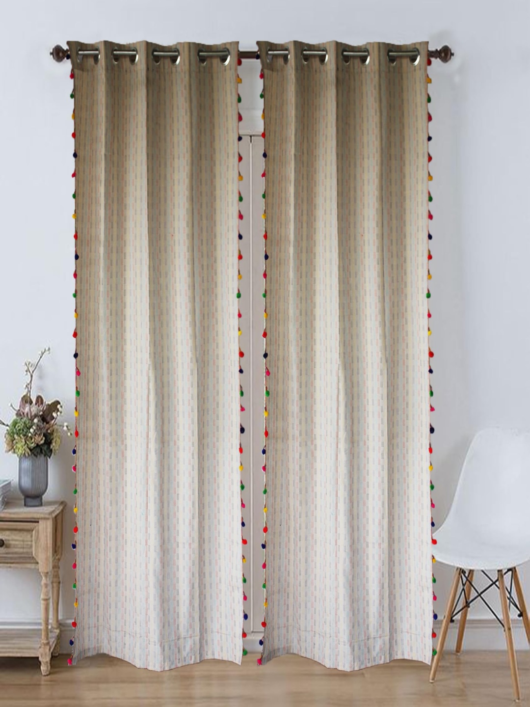

Dekor World Beige Set of 2 Striped Door Curtain
