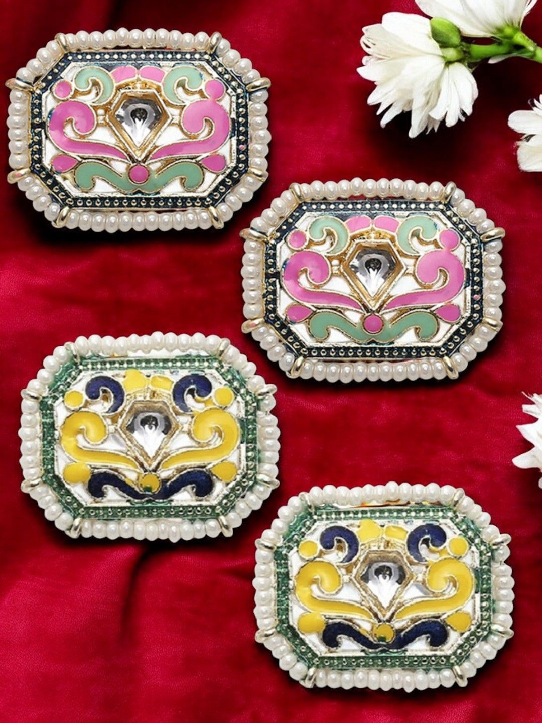 

Anouk Set Of 2 Kundan Studded Contemporary Studs, Pink