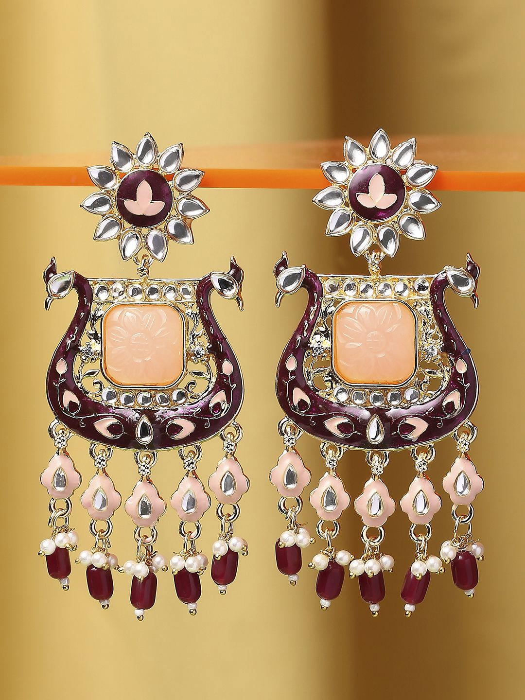 

Anouk Kundan Studded Contemporary Drop Earrings, Maroon