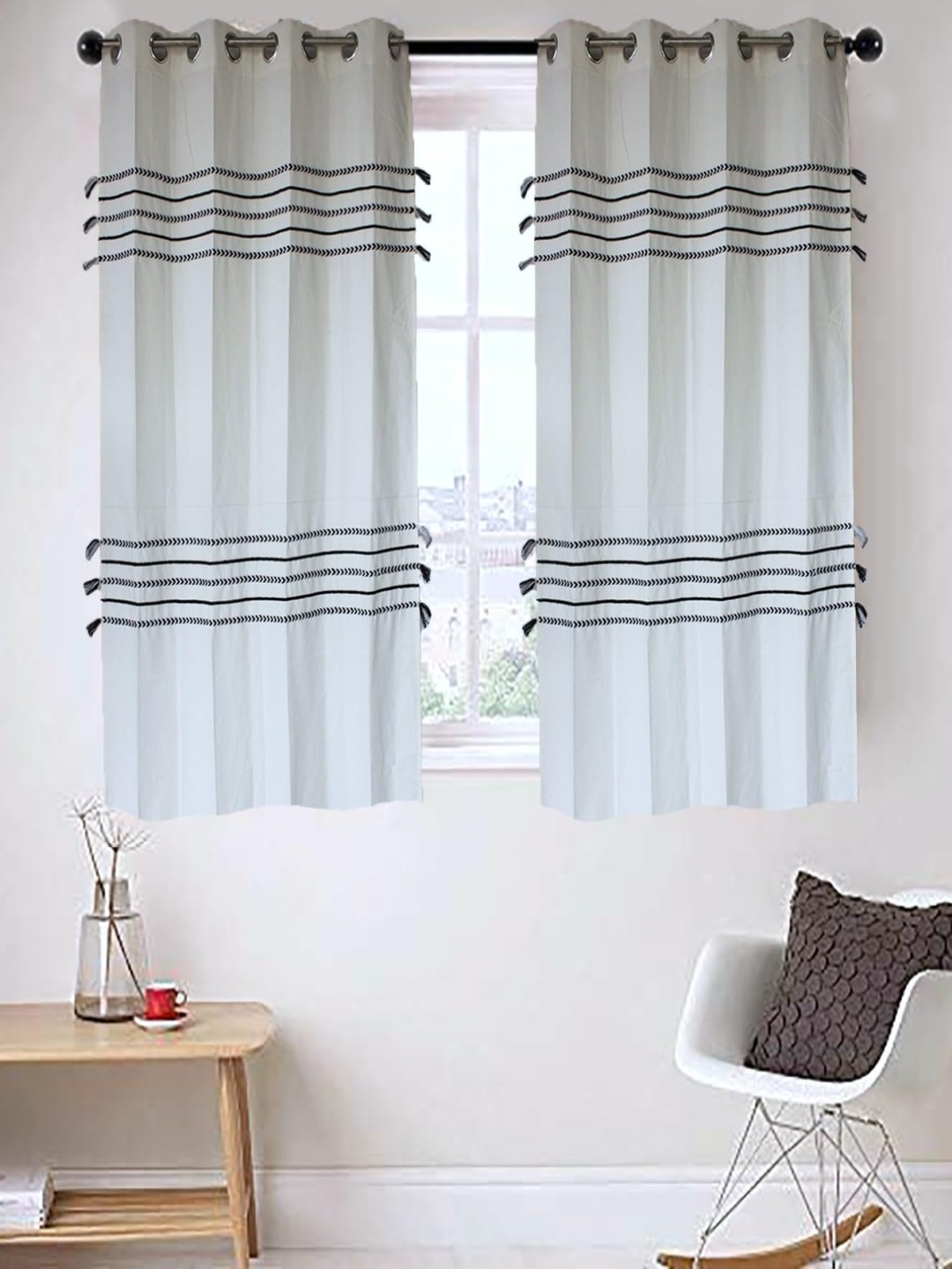 

Dekor World Multicoloured Set of 2 Embellished Window Curtain, Multi