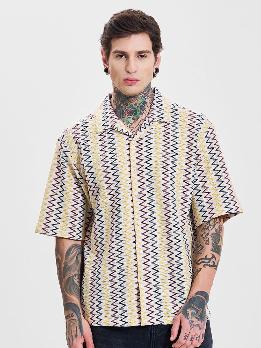 

Snitch Men Opaque Striped Casual Shirt, Off white