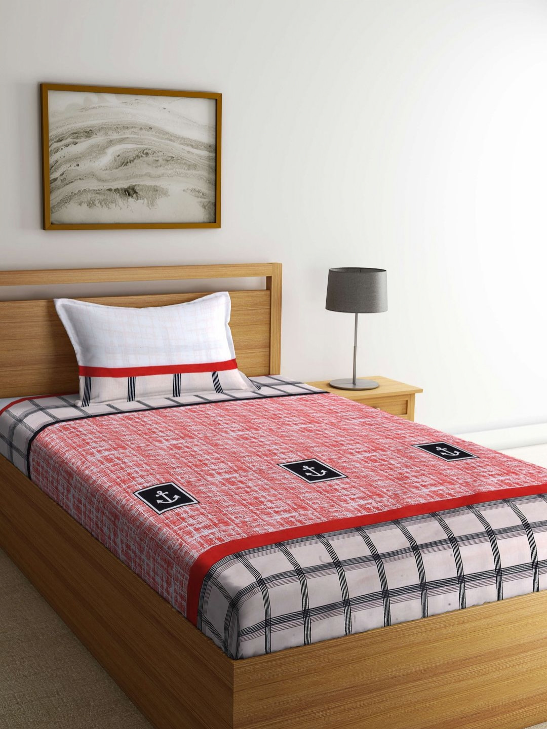 

Myntra Elegant Homes Red & White Geometric Printed 300 TC Single Bedsheet Set 2.5m x 1.5m