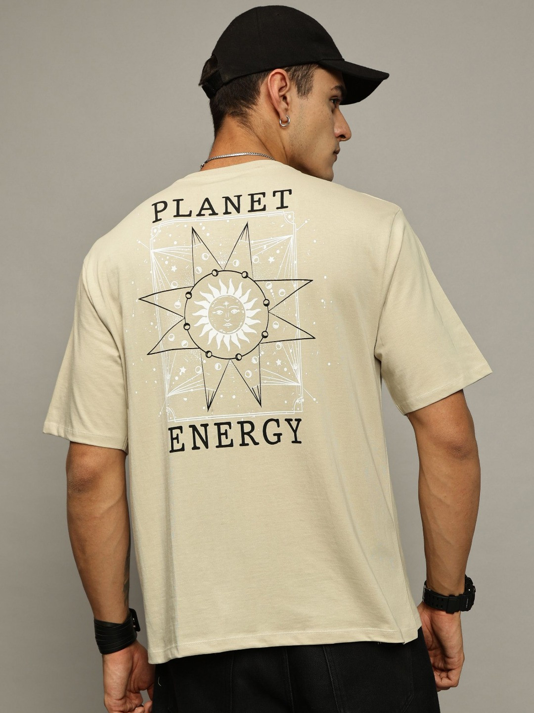 

MORSE CODE Men Printed Drop-Shoulder Sleeves T-shirt, Beige
