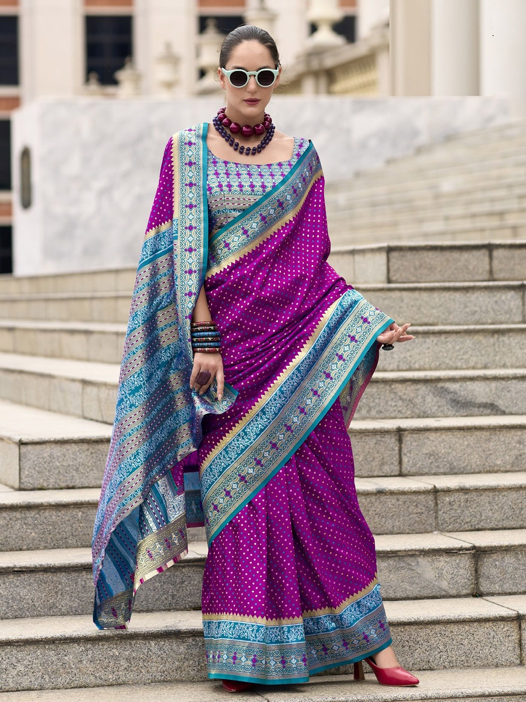 

MAHALASA Woven Design Zari Pure Silk Banarasi Saree, Pink