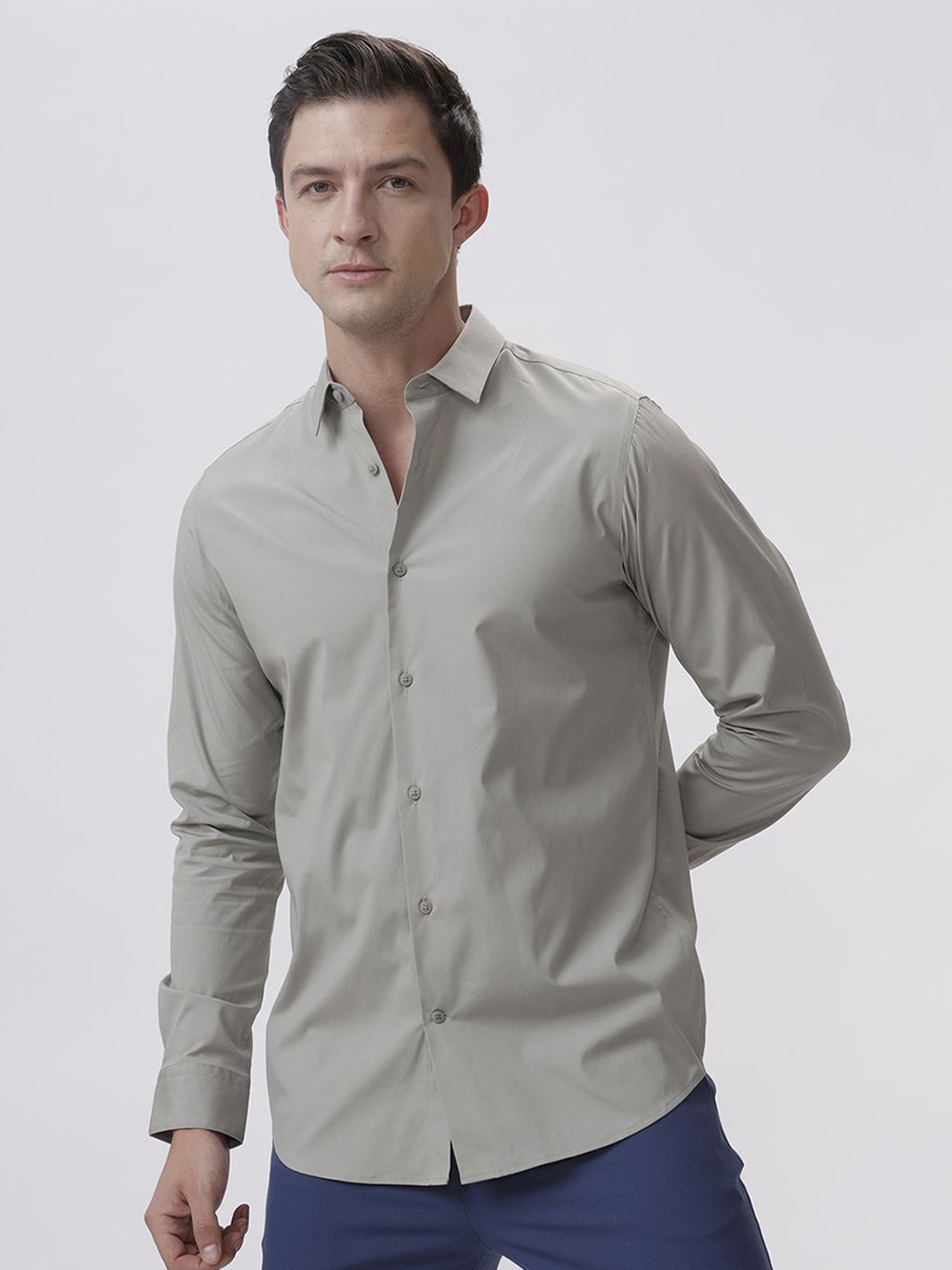 

The Collection Men Classic Slim Fit Opaque Casual Shirt, Grey