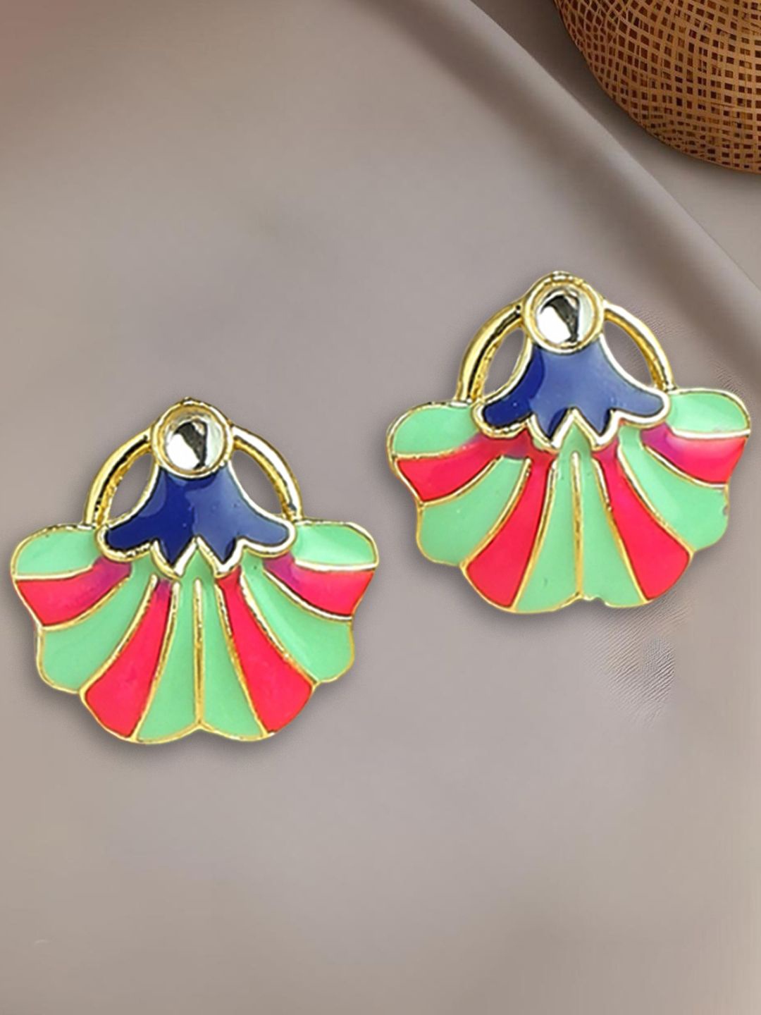 

Anouk Meenakari Kundan Studded Floral Shaped Studs, Green