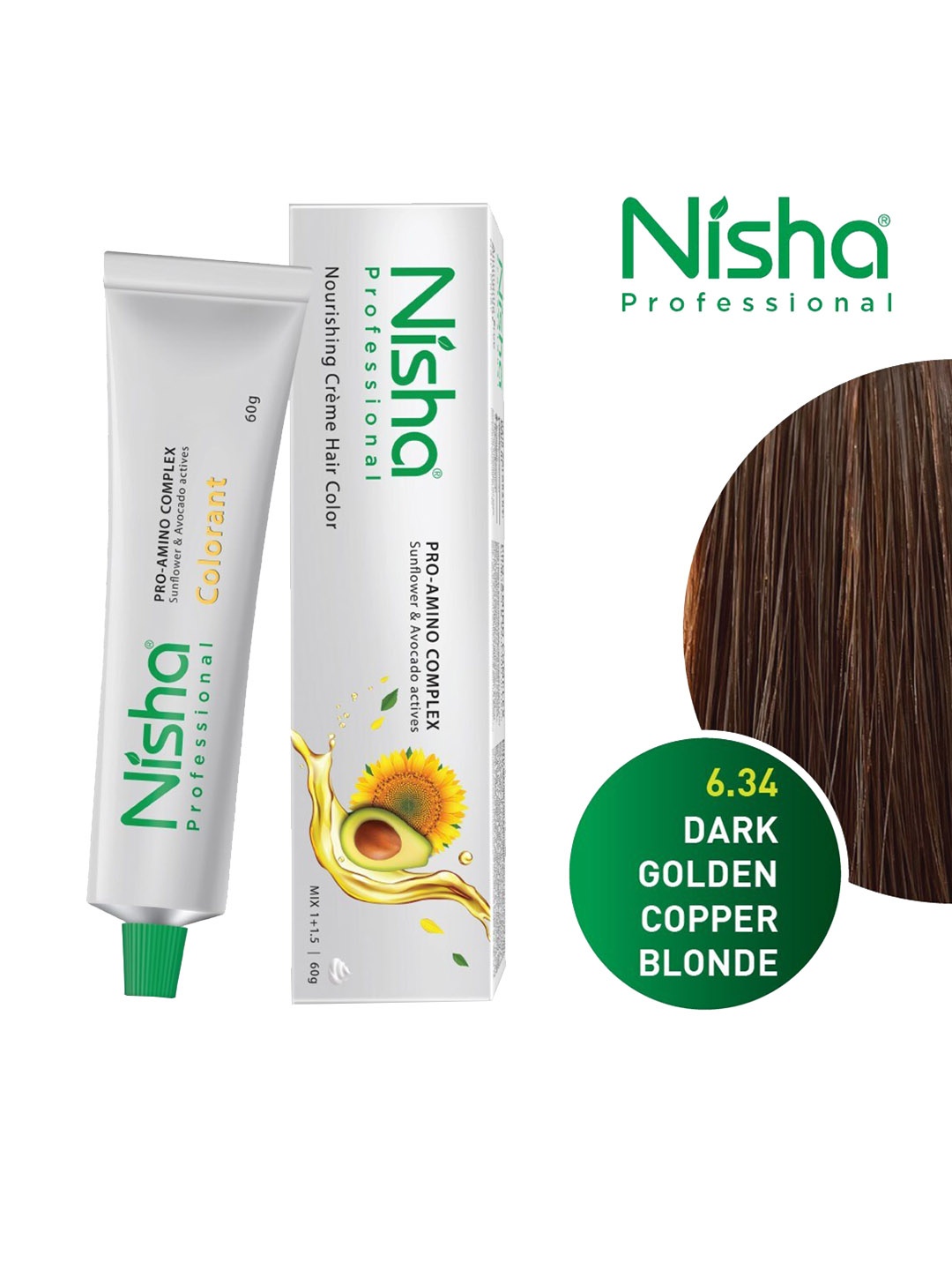 

Nisha Pro Creme Hair Color 60g Dark Golden Copper Blonde - 6.34, Gold