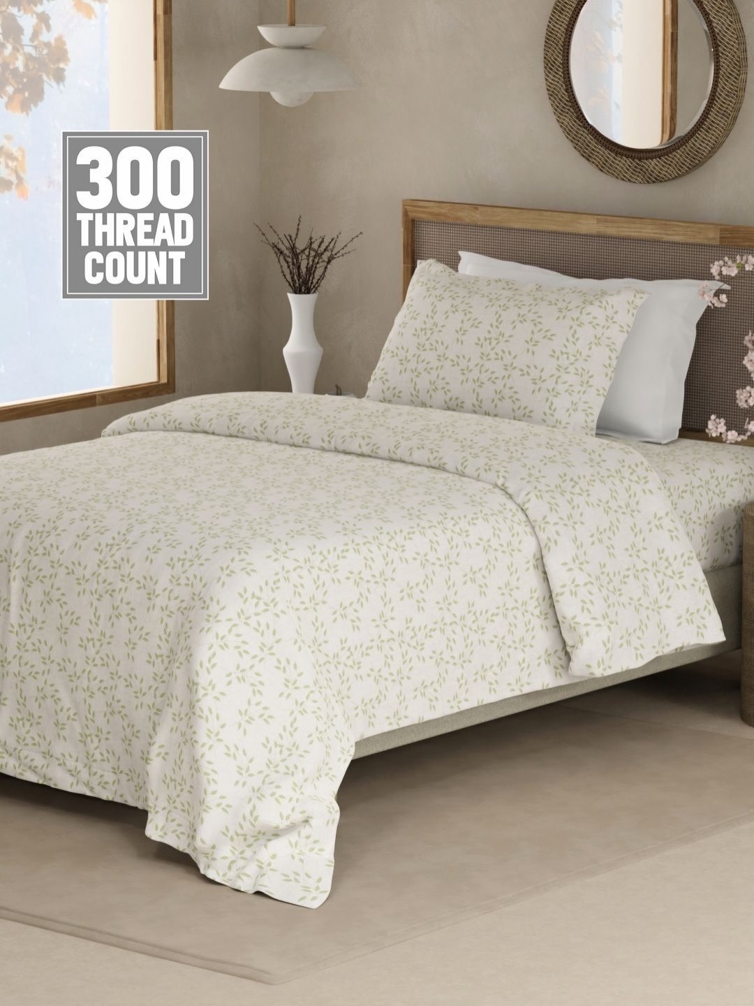 

Boutique Living India Green & White Printed Cotton 300TC King Bedsheet Set 2.74m x 2.74m