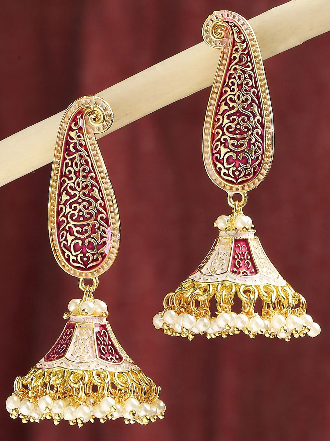 

Anouk Meenakari Artificial Beads Beaded Dome Shaped Jhumka, Purple
