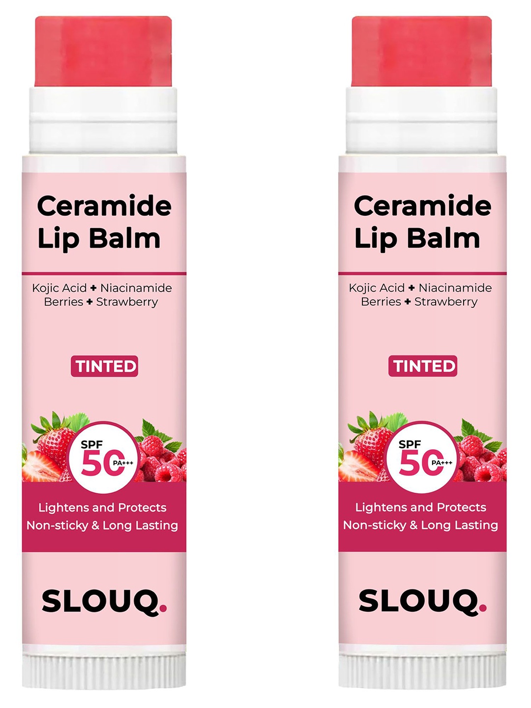 

Slouq Set Of 2 Tinted Ceramide Lip Balm With Kojic Acid & Niacinamide- 5 g Each, Pink