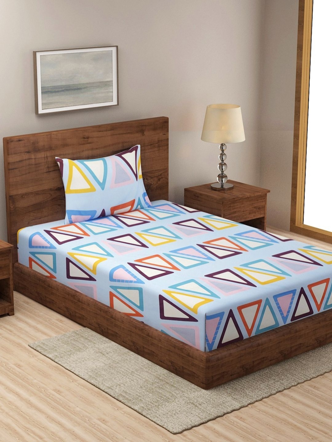 

Myntra Elegant Homes Blue & Beige Printed 300 TC Single Bedsheet Set 2.25m x 1.50m