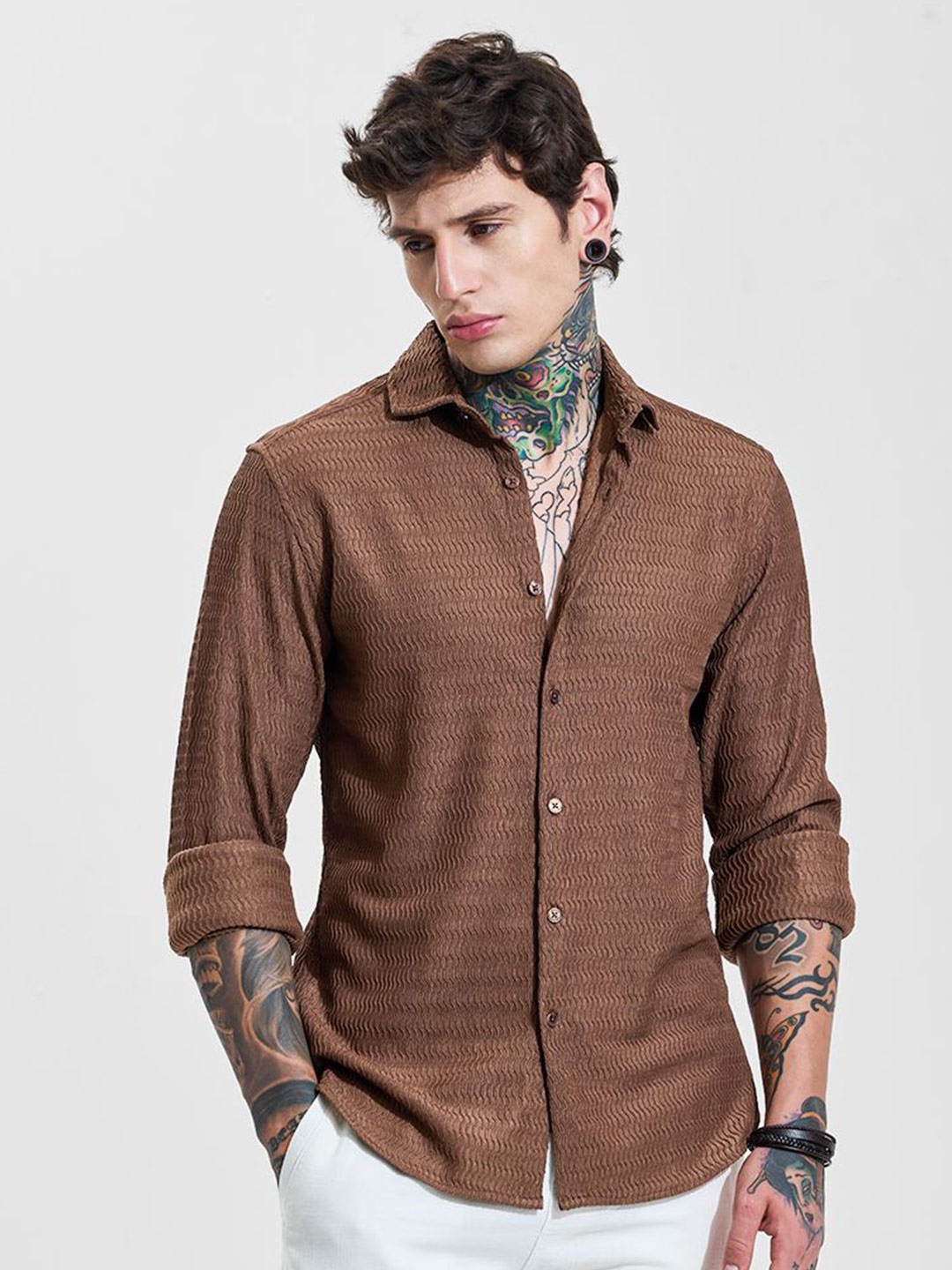 

Snitch Men Slim Fit Opaque Formal Shirt, Brown