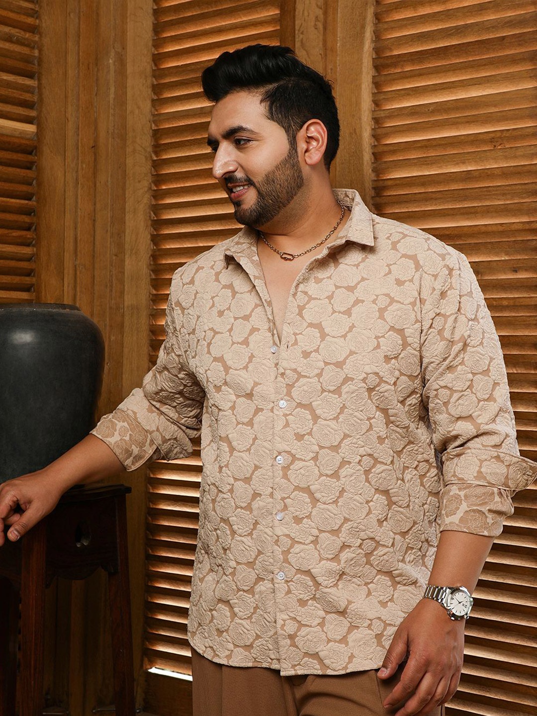 

Instafab Plus Men Comfort Opaque Casual Shirt, Beige