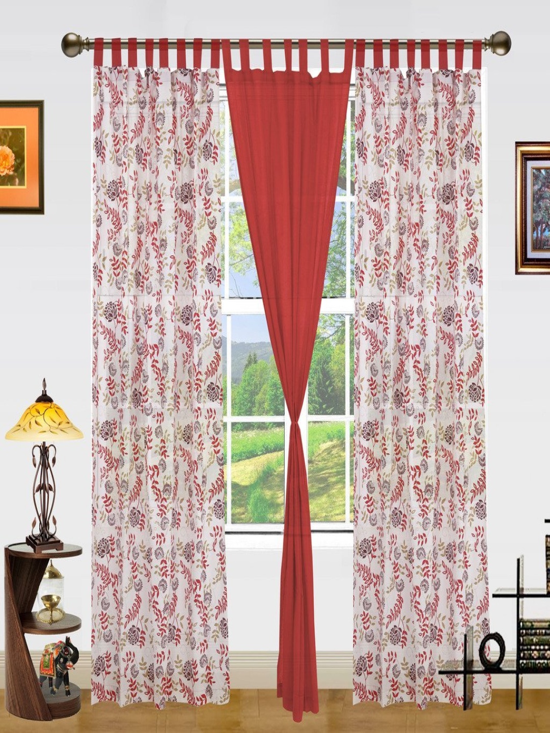 

Dekor World Red Set of 3 Floral Door Curtain