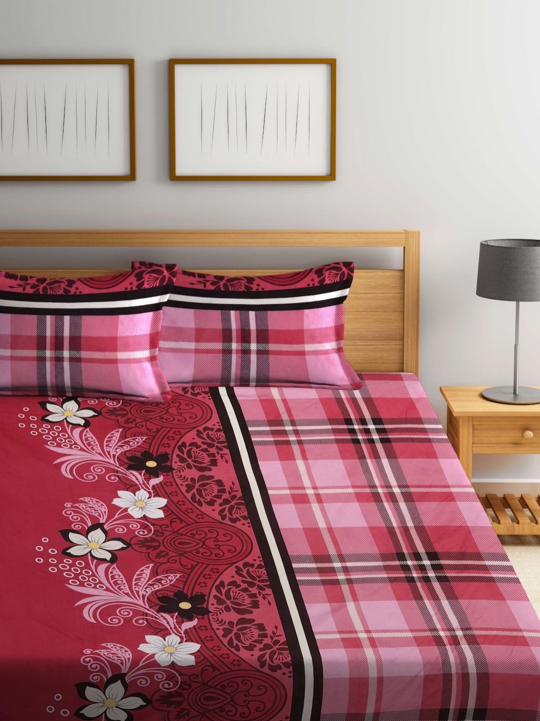 

Myntra Elegant Homes Pink & White Floral 300 TC King Bedsheet Set 2.50 m x 2.20 m
