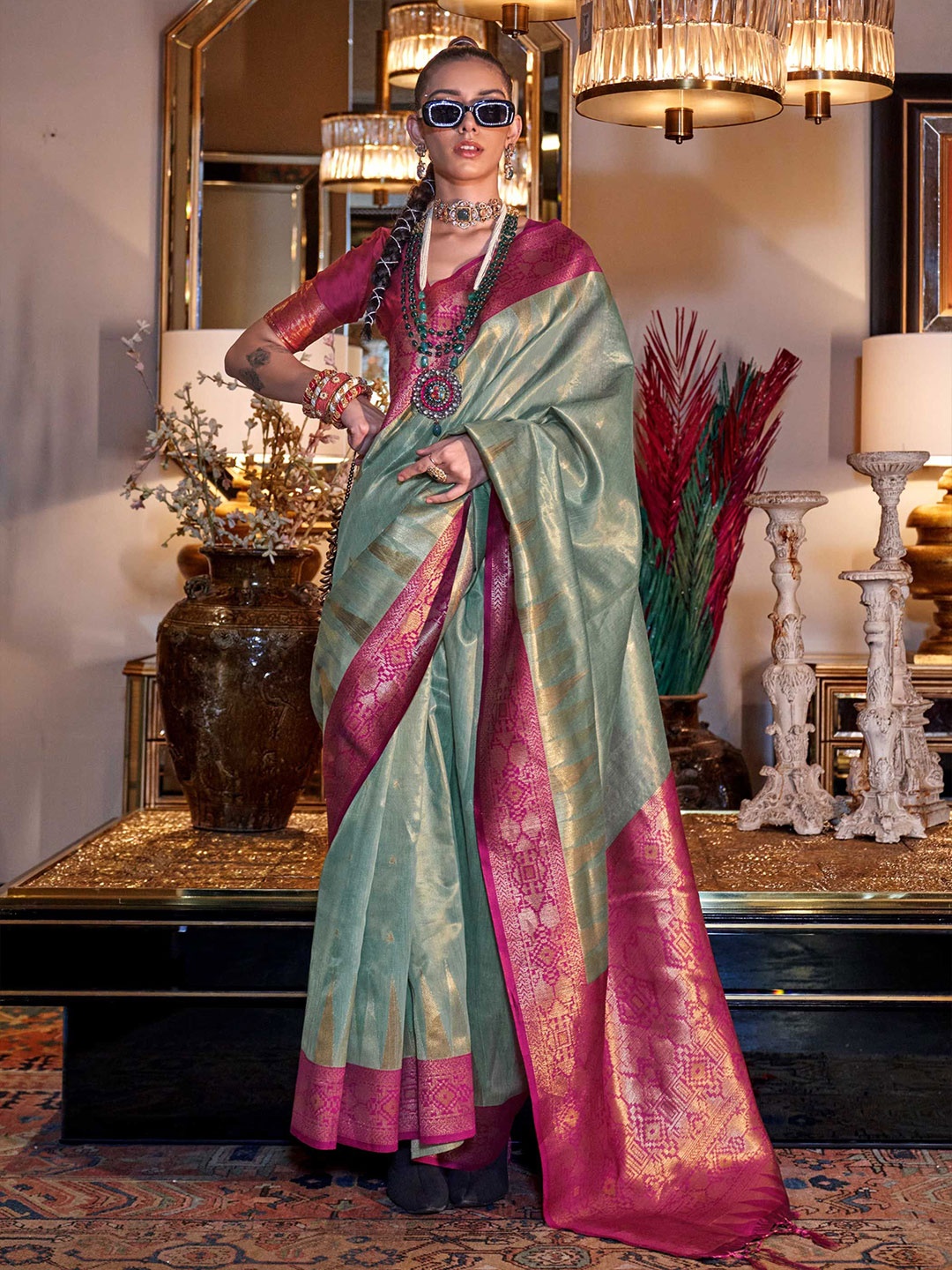 

Vardha Woven Design Zari Banarasi Saree, Green