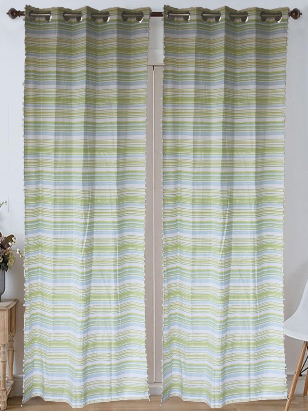

Dekor World Beige Set of 2 Striped Window Curtain