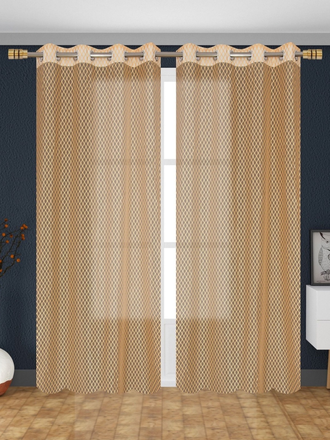 

Galaxy Home Decor Gold-Toned 2 Pieces Self Design Sheer Window Curtain