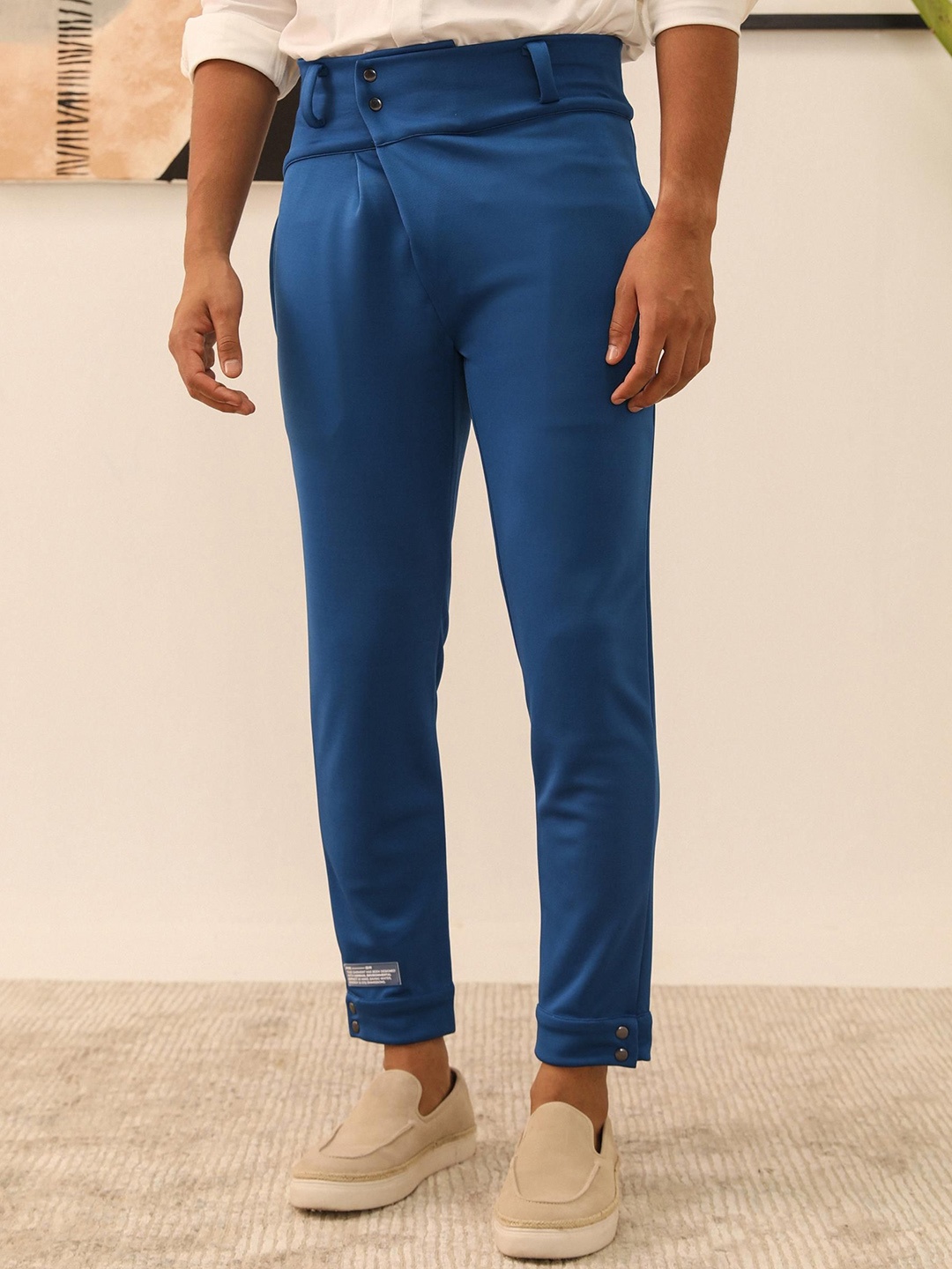 

PRIMAL GRAY Men Relaxed Fit Asymmetrical Organic Cotton Easy Wash Chinos, Blue