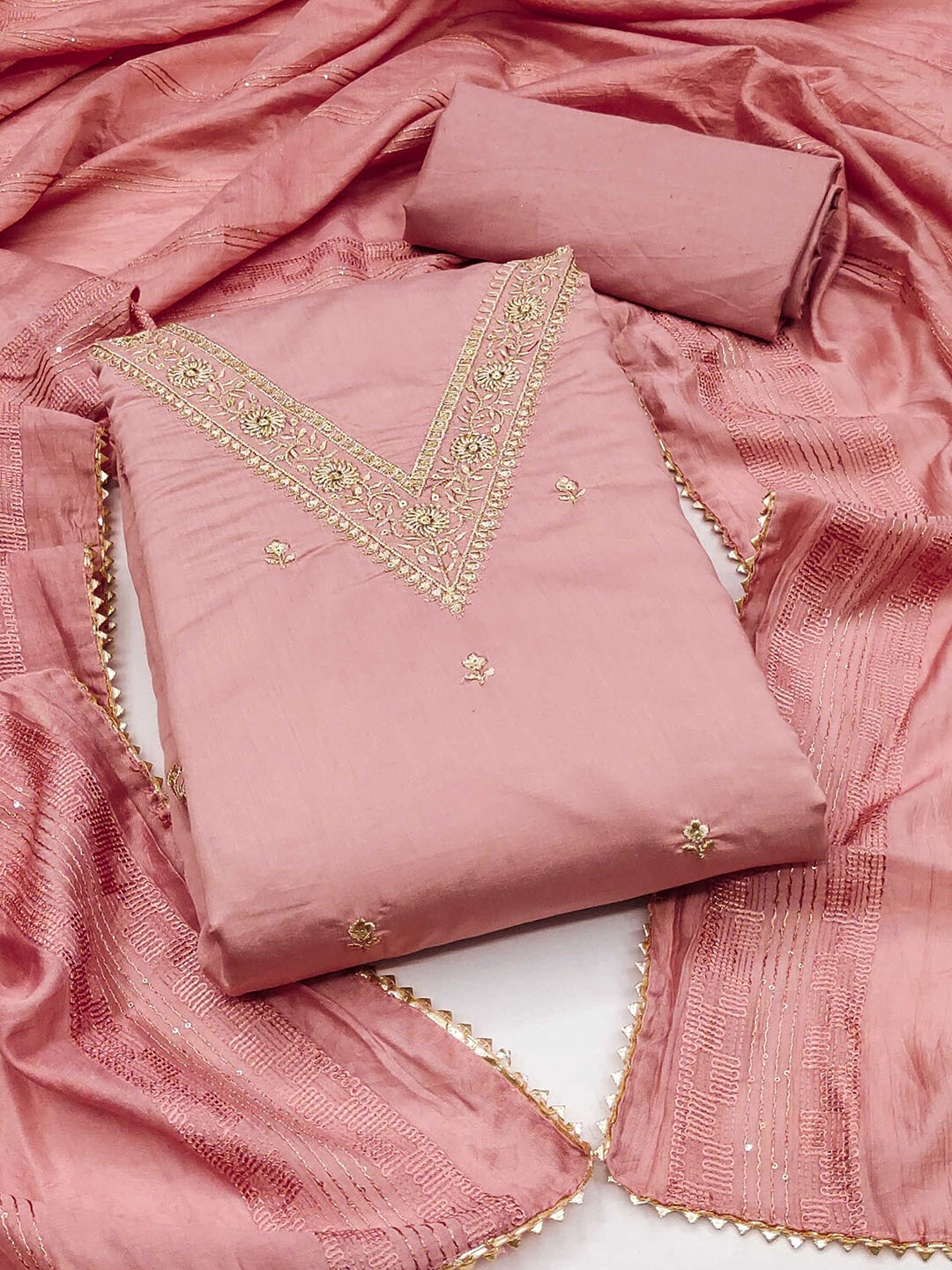 

SHADOW & SAINING Embroidered Unstitched Dress Material, Pink