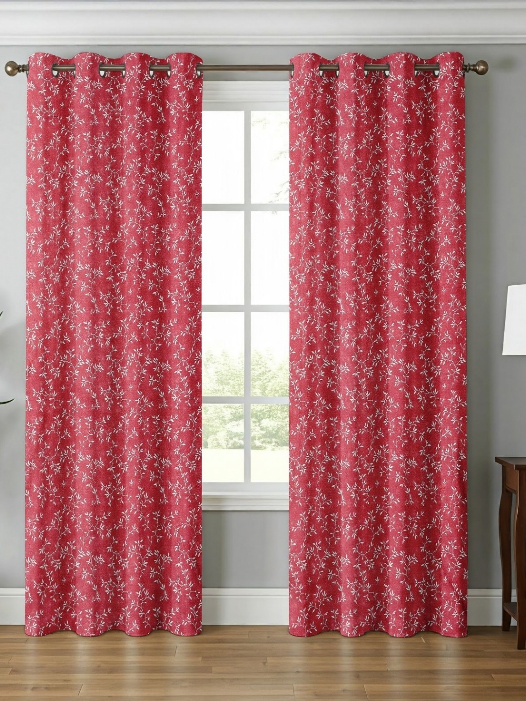 

Galaxy Home Decor Maroon 2 Pieces Floral Printed Window Curtain