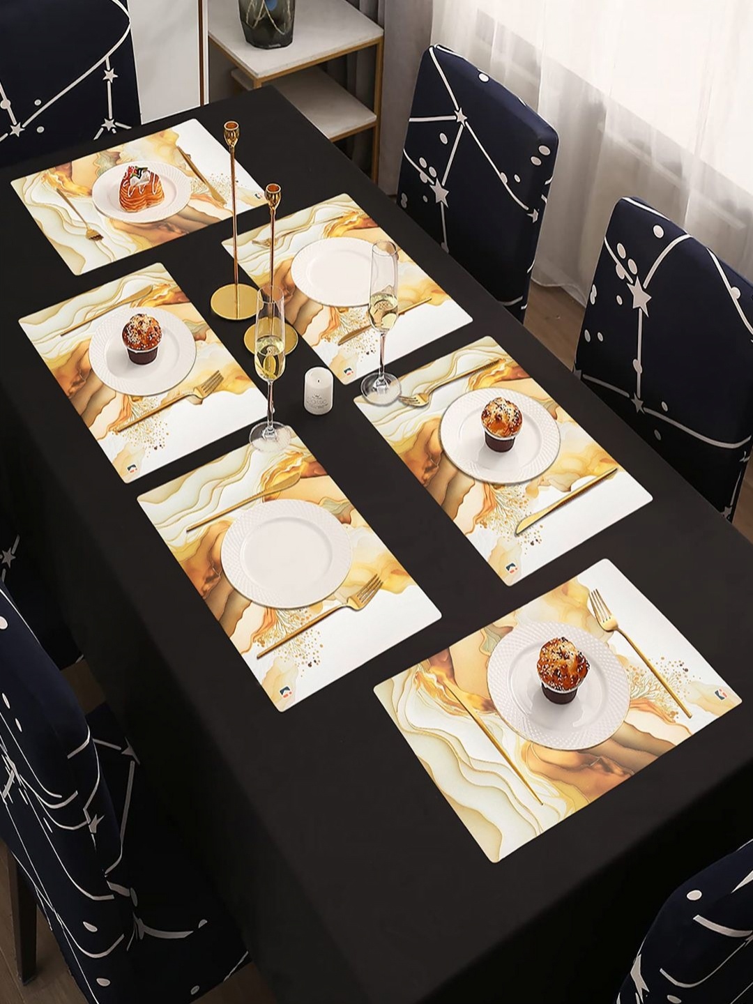 

Aura 6 Pieces White & Yellow Printed Reusable PVC Table Placemats, Cream