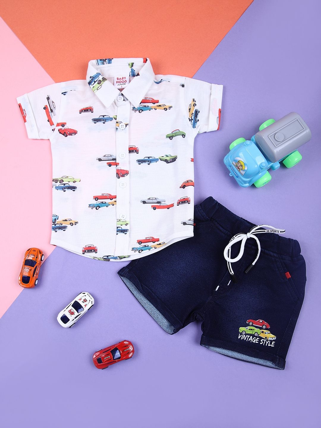

V-Mart Boys Printed Shirt With Shorts, White