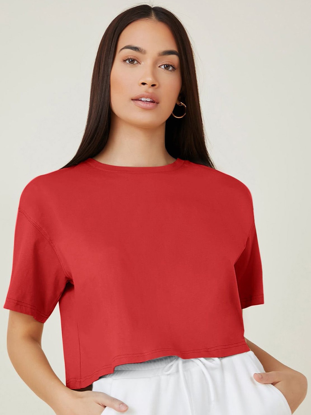 

CORSICA Women Cotton Boxy Crop Top, Red