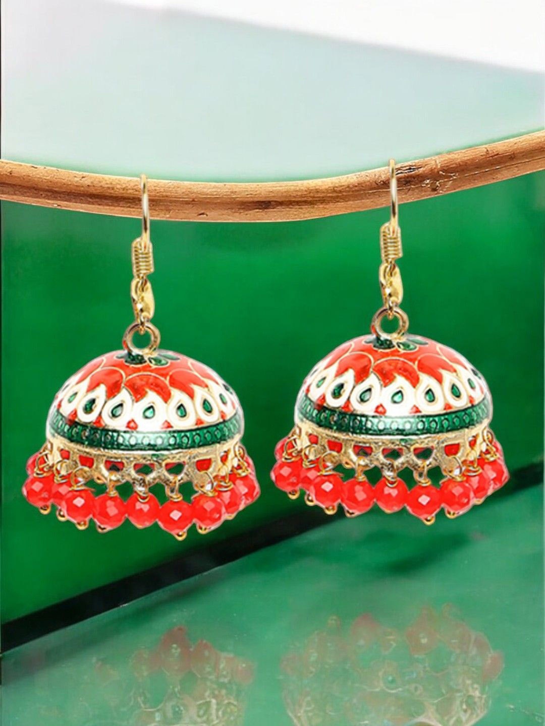 

Anouk Artificial Beaded Meenakari Dome Shaped Jhumkas, Red