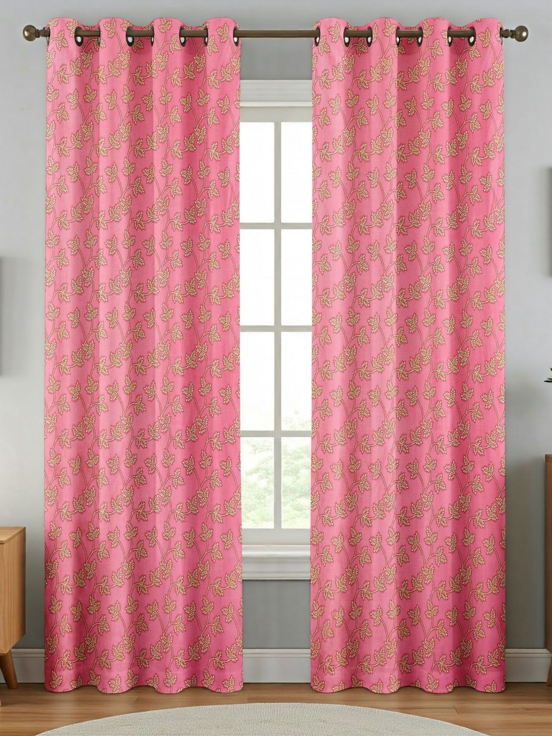 

Galaxy Home Decor Pink & Beige 2 Pieces Floral Printed Window Curtain
