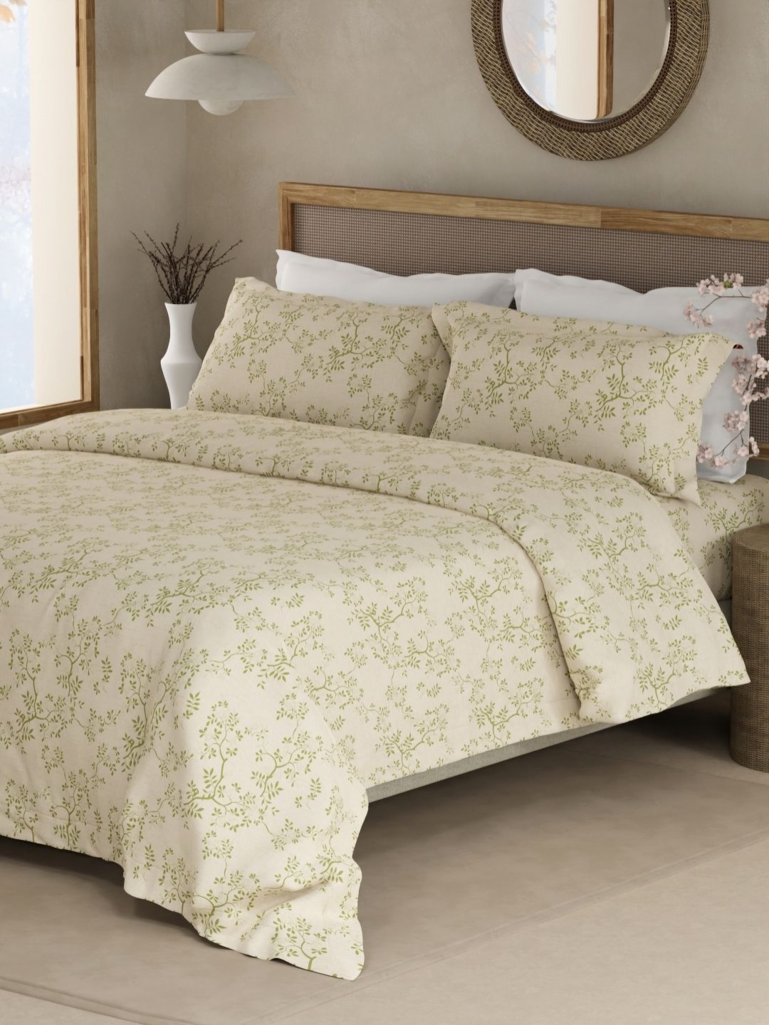 

Boutique Living India Beige & Green Printed Cotton 300TC King Bedsheet Set 2.74m x 2.74m