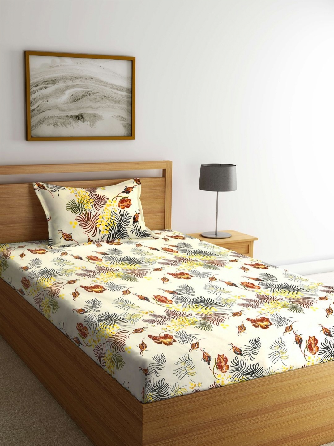 

Myntra Elegant Homes Yellow Floral Printed 300 TC Single Bedsheet Set 2.15 m x 1.5 m