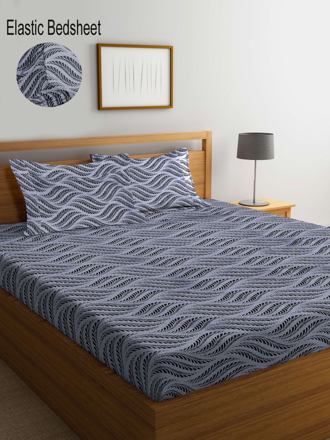 

Myntra Elegant Homes Grey & Black Printed 300 TC King Bedsheet Set- 2.50 m x 2.25 m