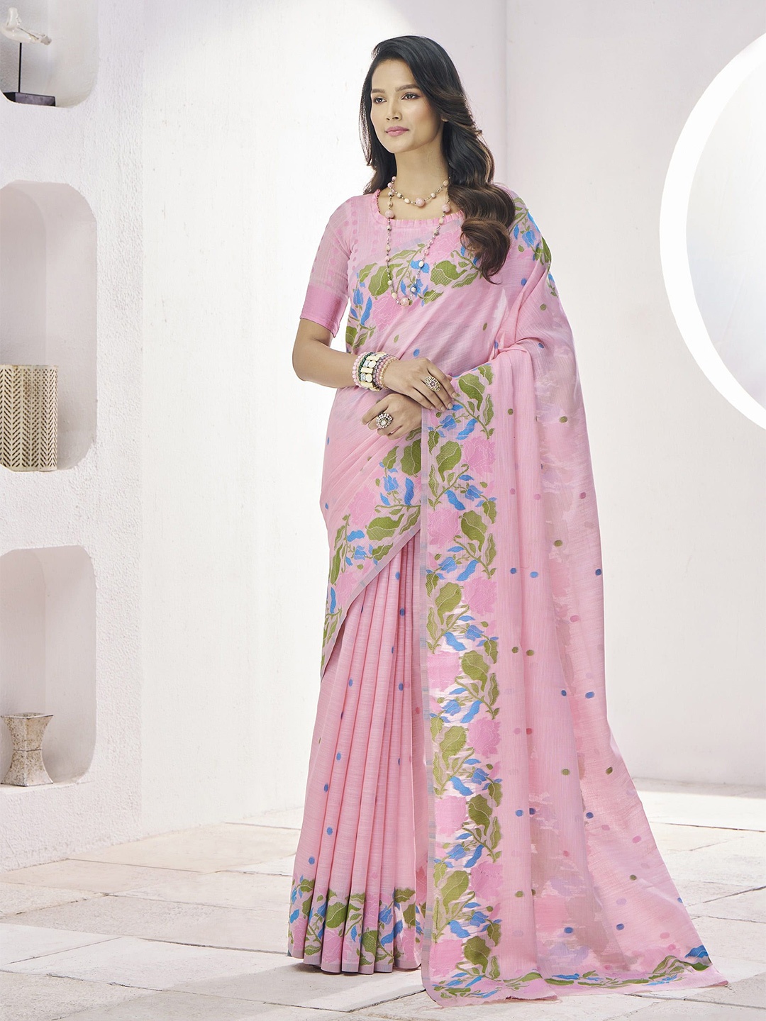 

MAHALASA Ethnic Motifs Pure Cotton Saree, Pink