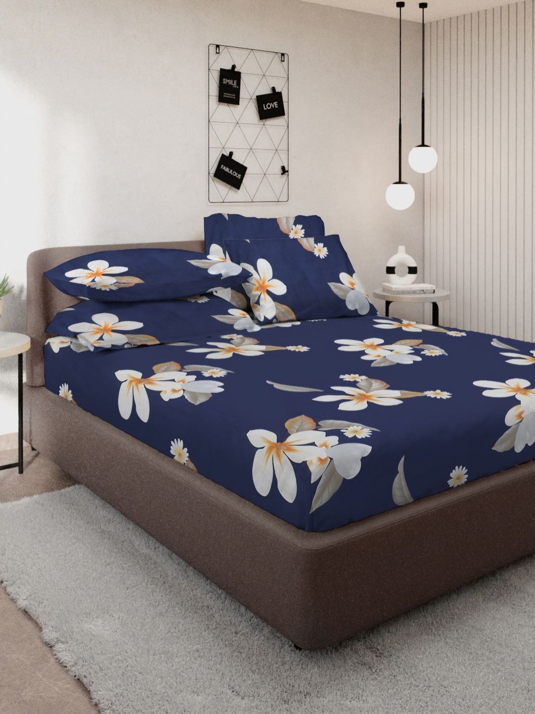 

Myntra Elegant Homes Blue & Grey Printed 300 TC King Bedsheet Set 2.20 m x 2.25 m