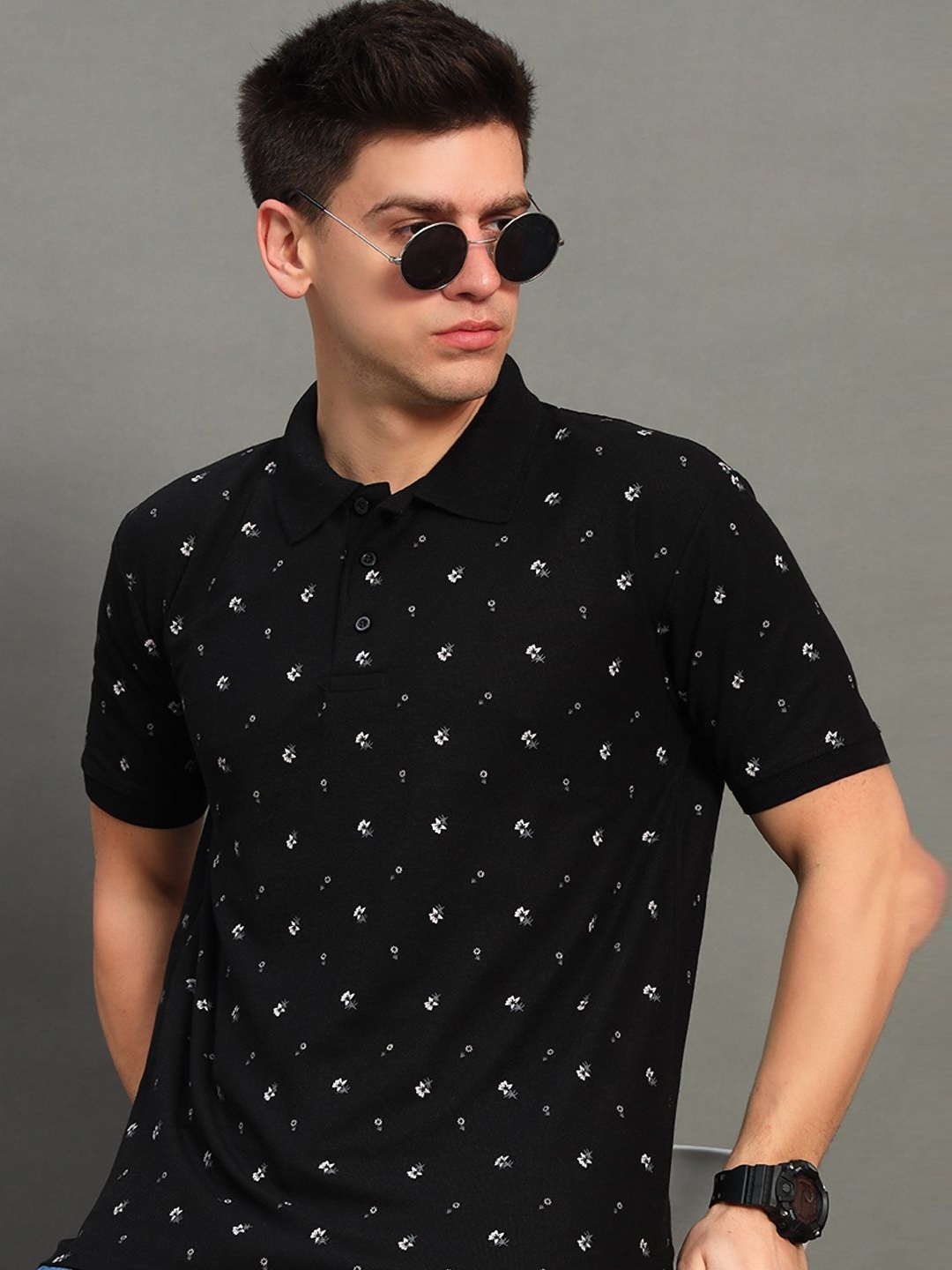 

GET GOLF Men Printed Polo Collar T-shirt, Black