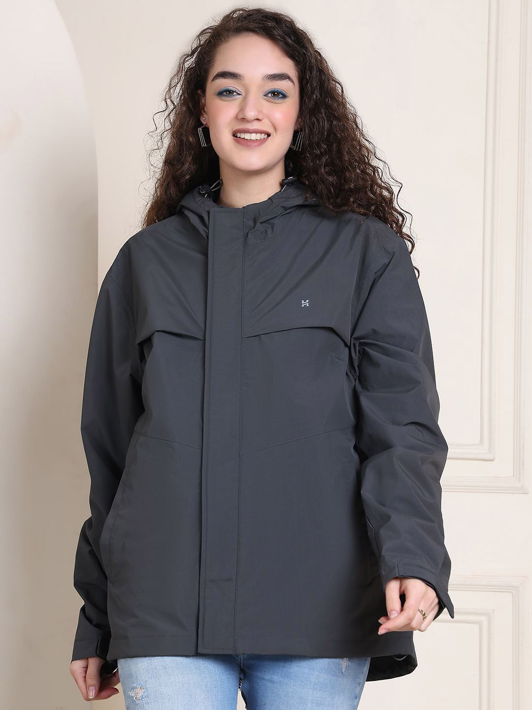 

HOUSE OF VEDAS Waterproof Hooded Rain Jacket, Grey