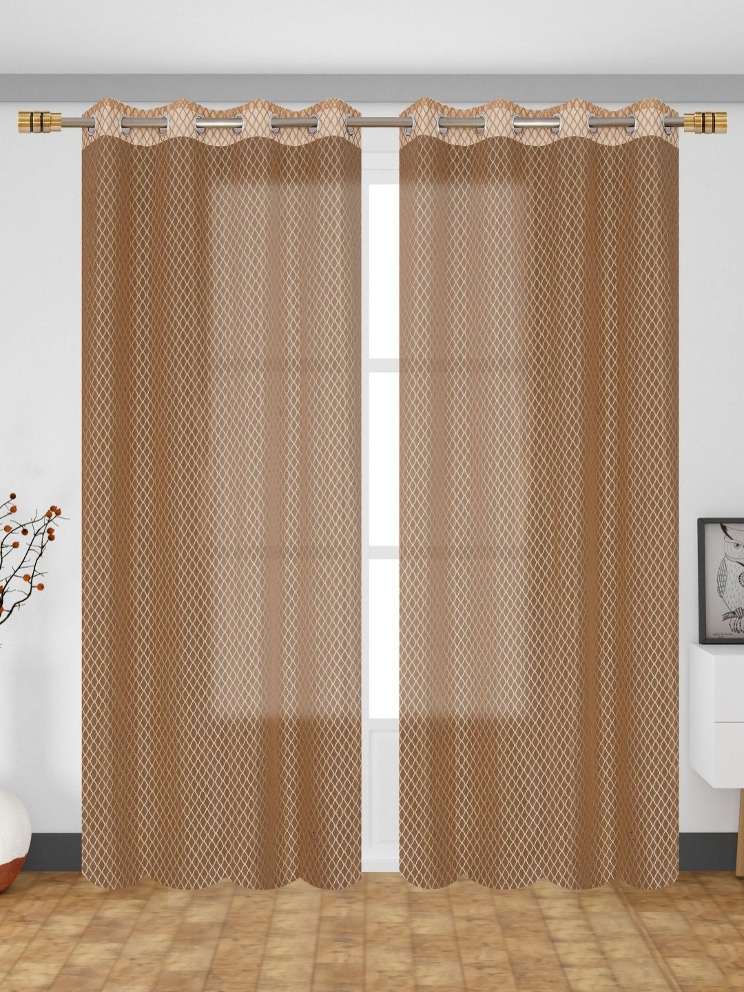 

Galaxy Home Decor Brown 2 Pieces Self Design Sheer Long Door Curtain