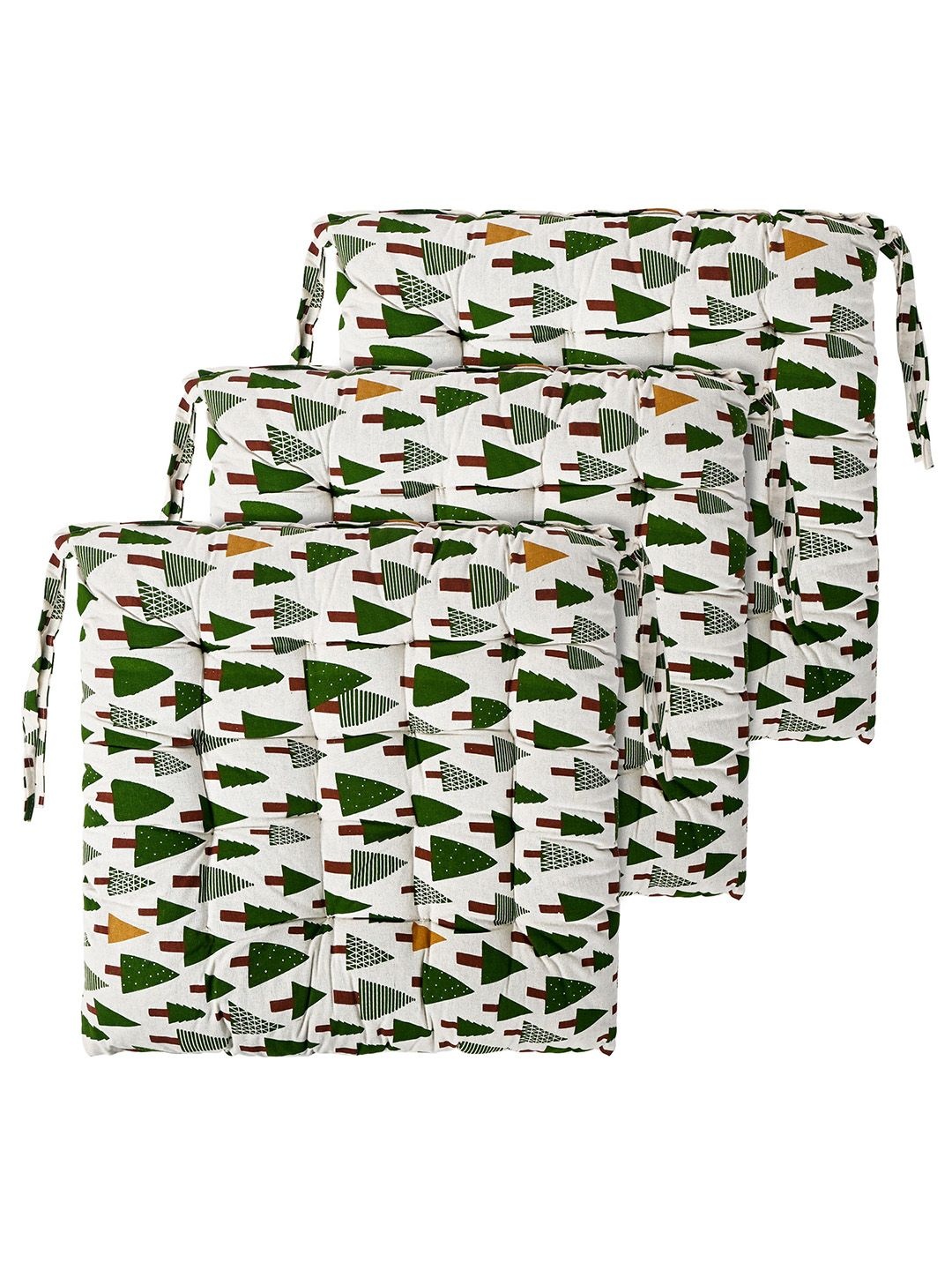

Kuber Industries Green & White 3 Pieces Printed Cotton Comfort Chair Pads