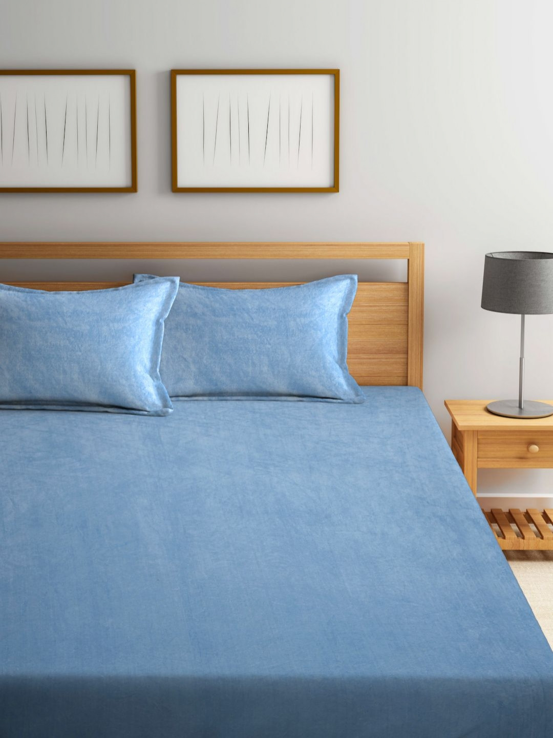 

Myntra Elegant Homes Blue 300 TC Woolen Fitted King Double Bedsheet Set 2.50 m x 2.20 m