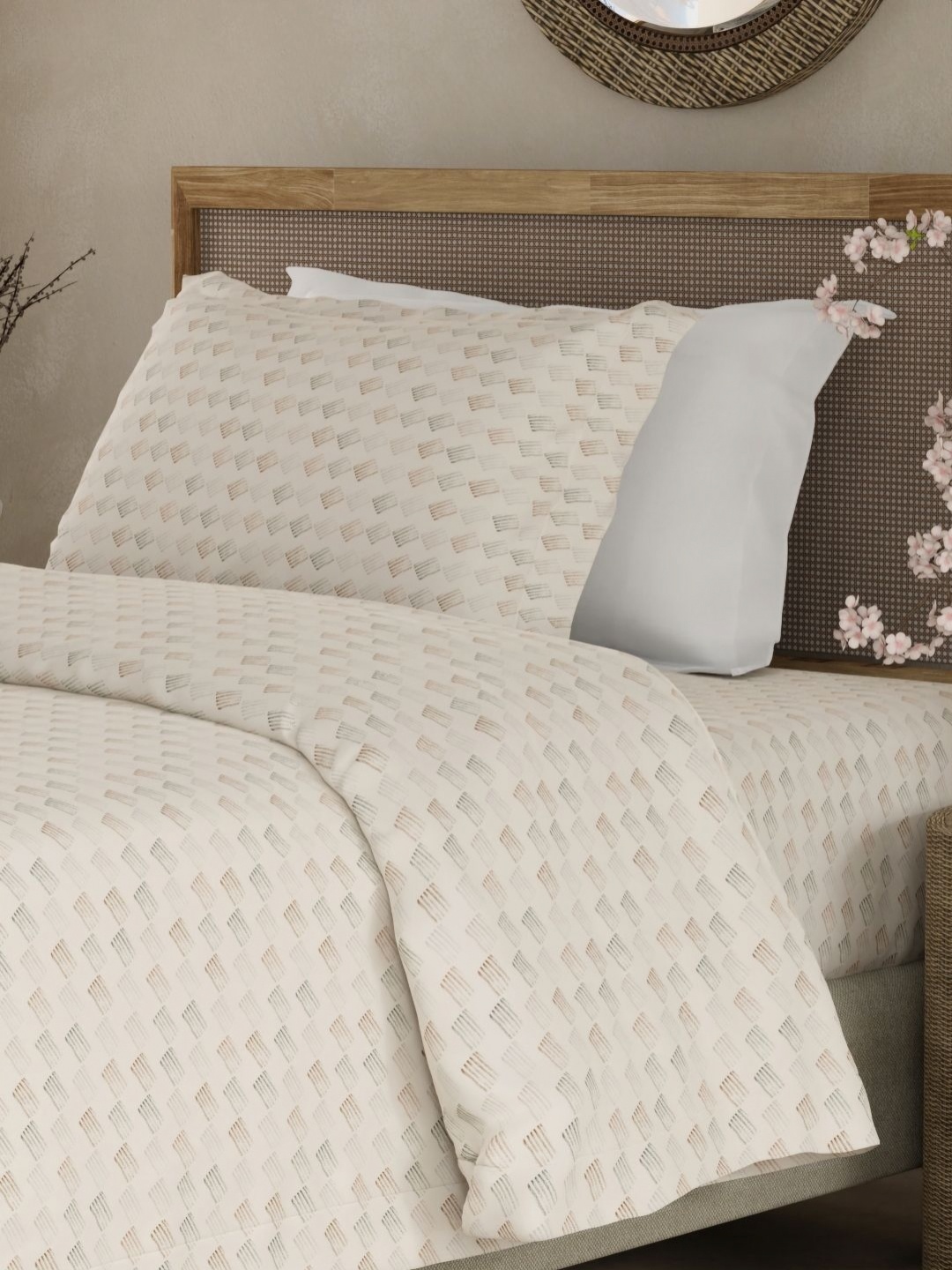 

Boutique Living India White & Brown Printed Cotton 300TC King Bedsheet Set 2.74m x 2.74m